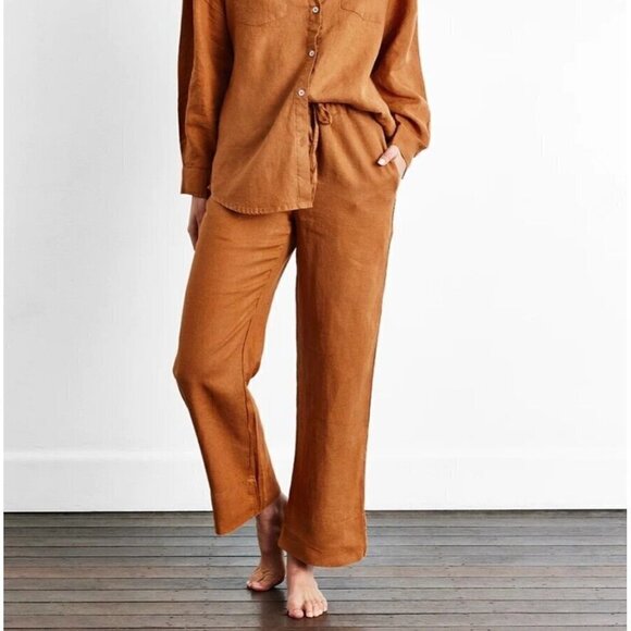 New Threads by Bed Threads Rust French Flax Linen Pants Womens M Drawstring - Picture 1 of 7